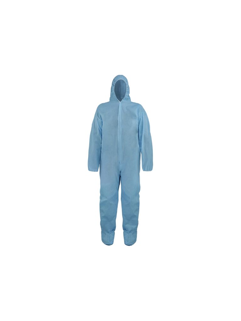 FrogWear™ Premium, Blue, Self-Extinguishing, Anti-Static Disposable Coveralls with Boots and a Hood - NW-COV850FR