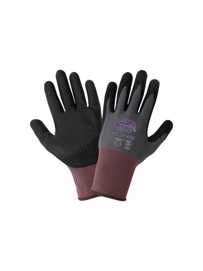 Tsunami Grip® Lightweight Dotted New Foam Technology Coated Nylon/Spandex Gloves with Cut, Abrasion, and Puncture Resistance - 500NFTD