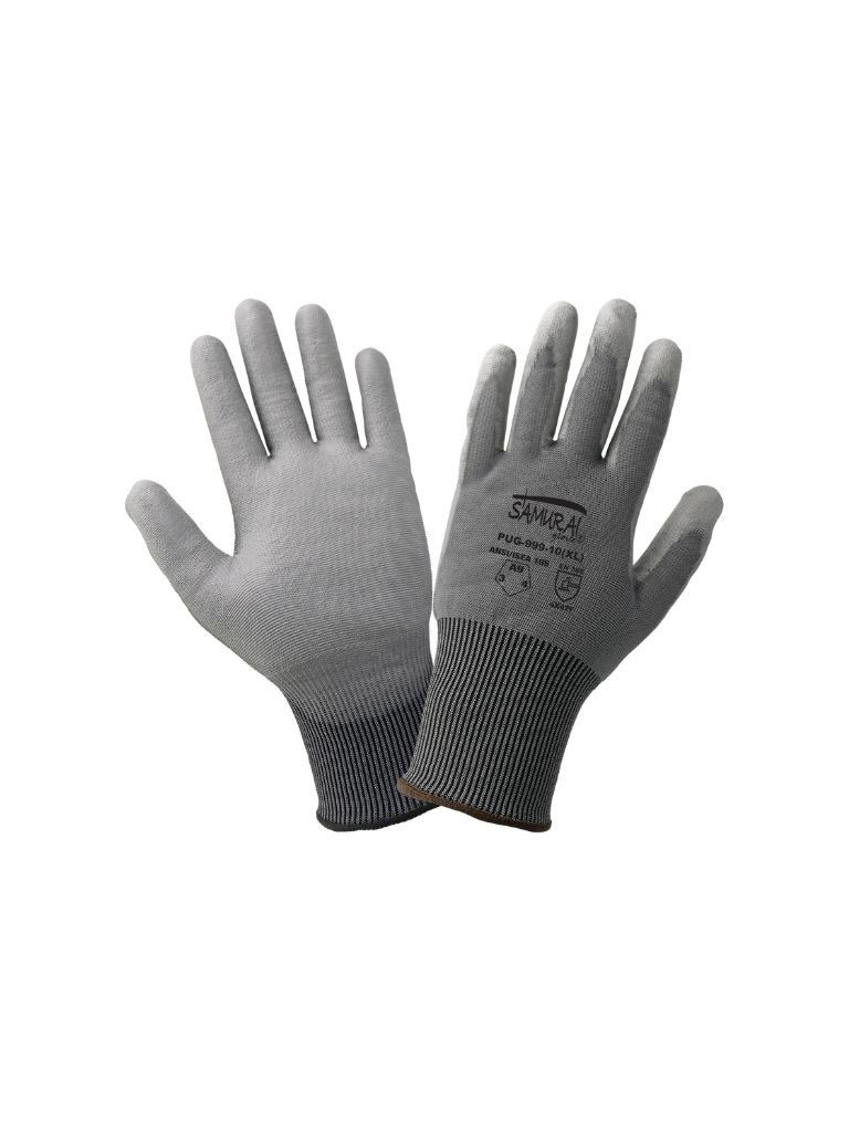 Samurai Glove® Smooth Polyurethane-Coated Seamless Gray Tuffalene® UHMWPE Cut, Abrasion, and Puncture Resistant Gloves - PUG-999