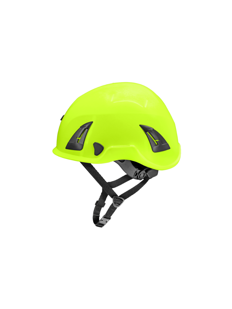 Bullhead Safety™ Head Protection - High-Visibility Yellow/Green Climbing Style Protective Helmet with Six-Point Ratchet Suspension and Four-Point Chin Strap - HH-CH1-YG